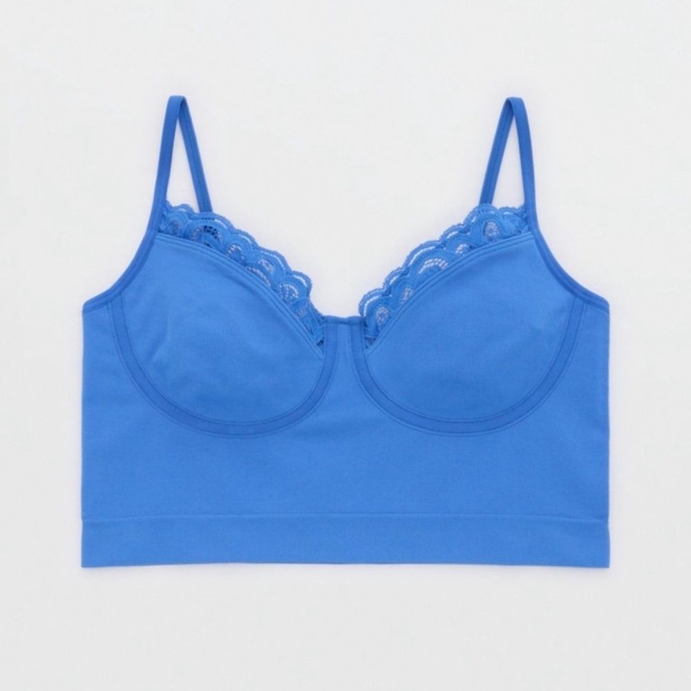 Aerie Seamless Rooftop Garden Lace Bra Top in Cobalt Blue - Picture 3 of 10